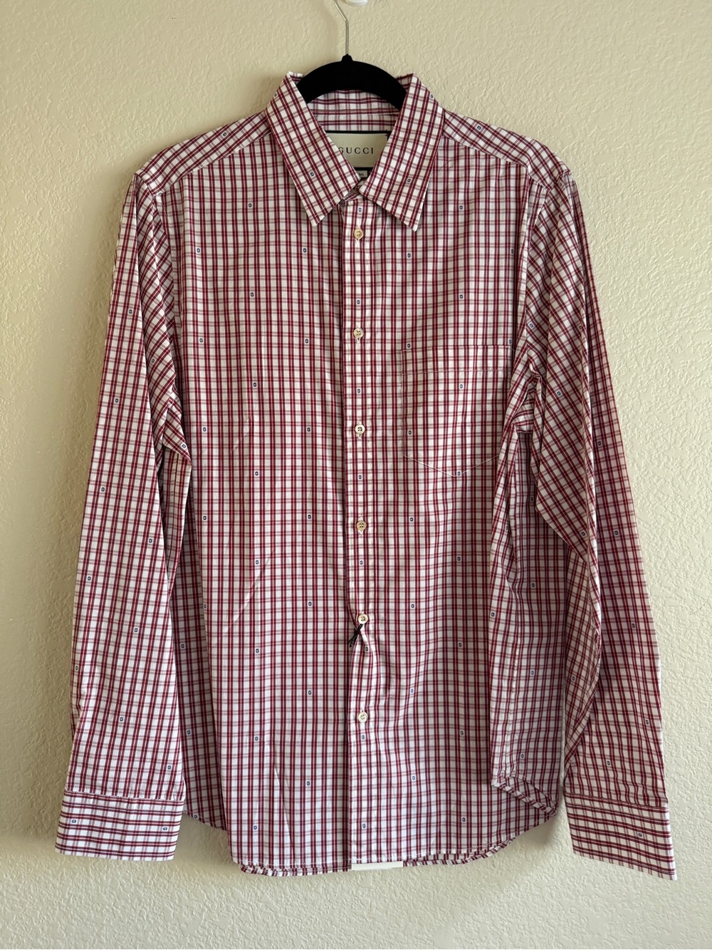 Gucci Men's Red & White Checked Cotton Button-Up Shirt